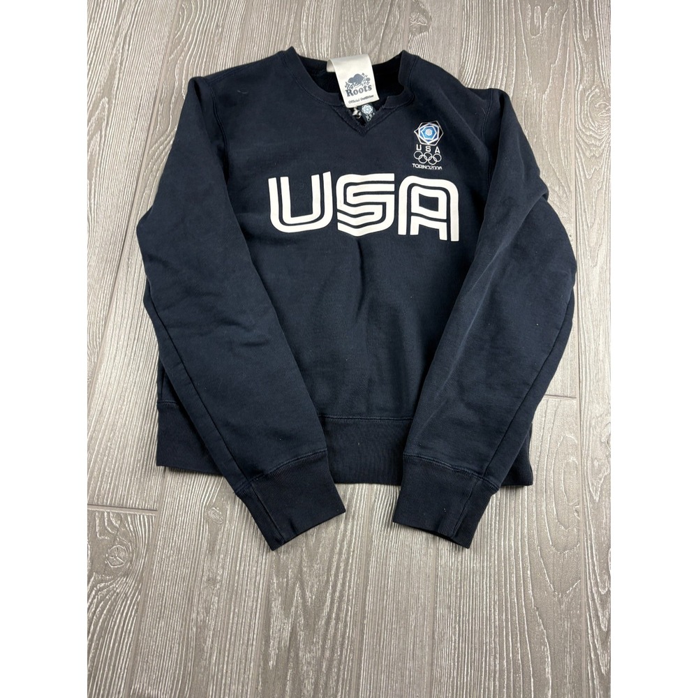 ROOTS Womens USA Torino 2006 Olympic Crewneck Pullover Sweatshirt Black Medium